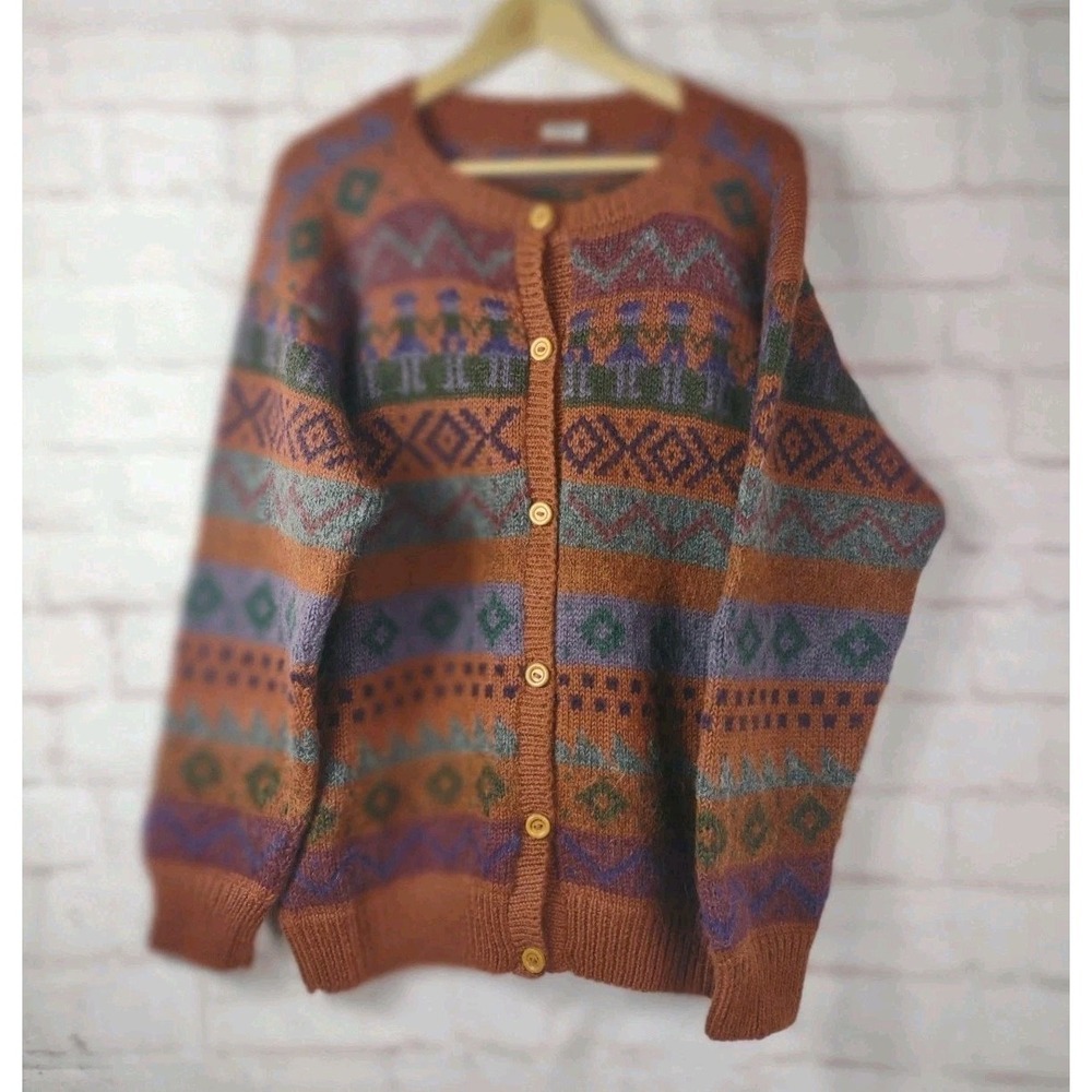 Vtg Boutique Inca Alpaca Wool Cardigan Sweater Made In PERU 42 X 26" M/L?